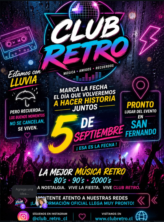Flyer Club Retro 5 de septiembre en San Fernando
