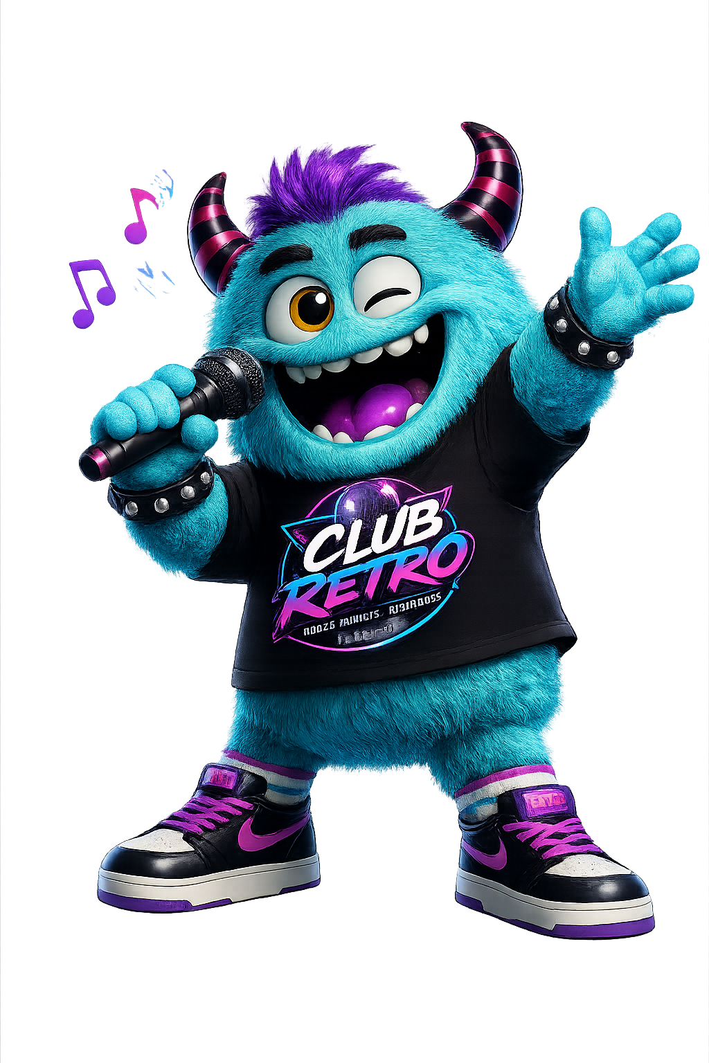 Mascota Club Retro cantando en el ambiente pub